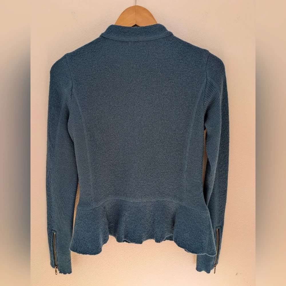 Halogen Nordstrom Women’s Petrol Peplum 100% Merino Wool Zip Up Jacket Sz XS EUC - Picture 8 of 16